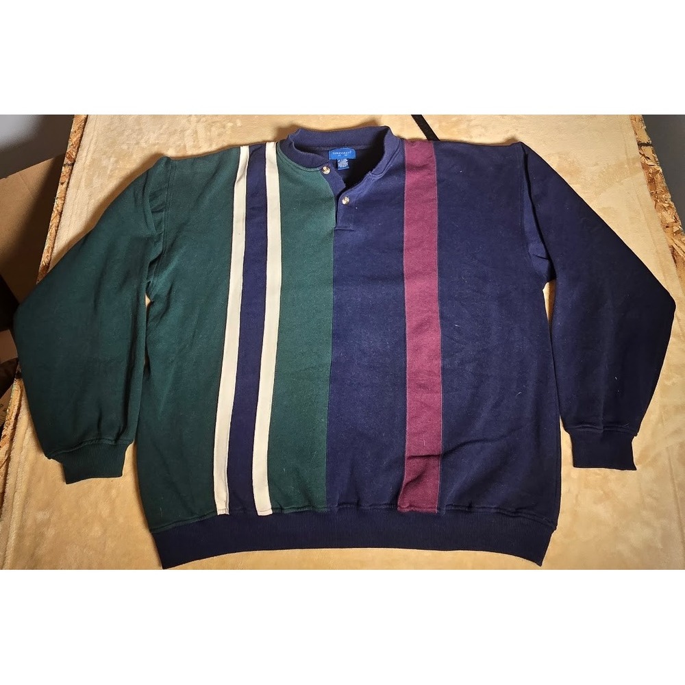 Vintage Towncraft Mens XLT Colorblock Rugby Polo Sweatershirt Long Sleeve Y2K